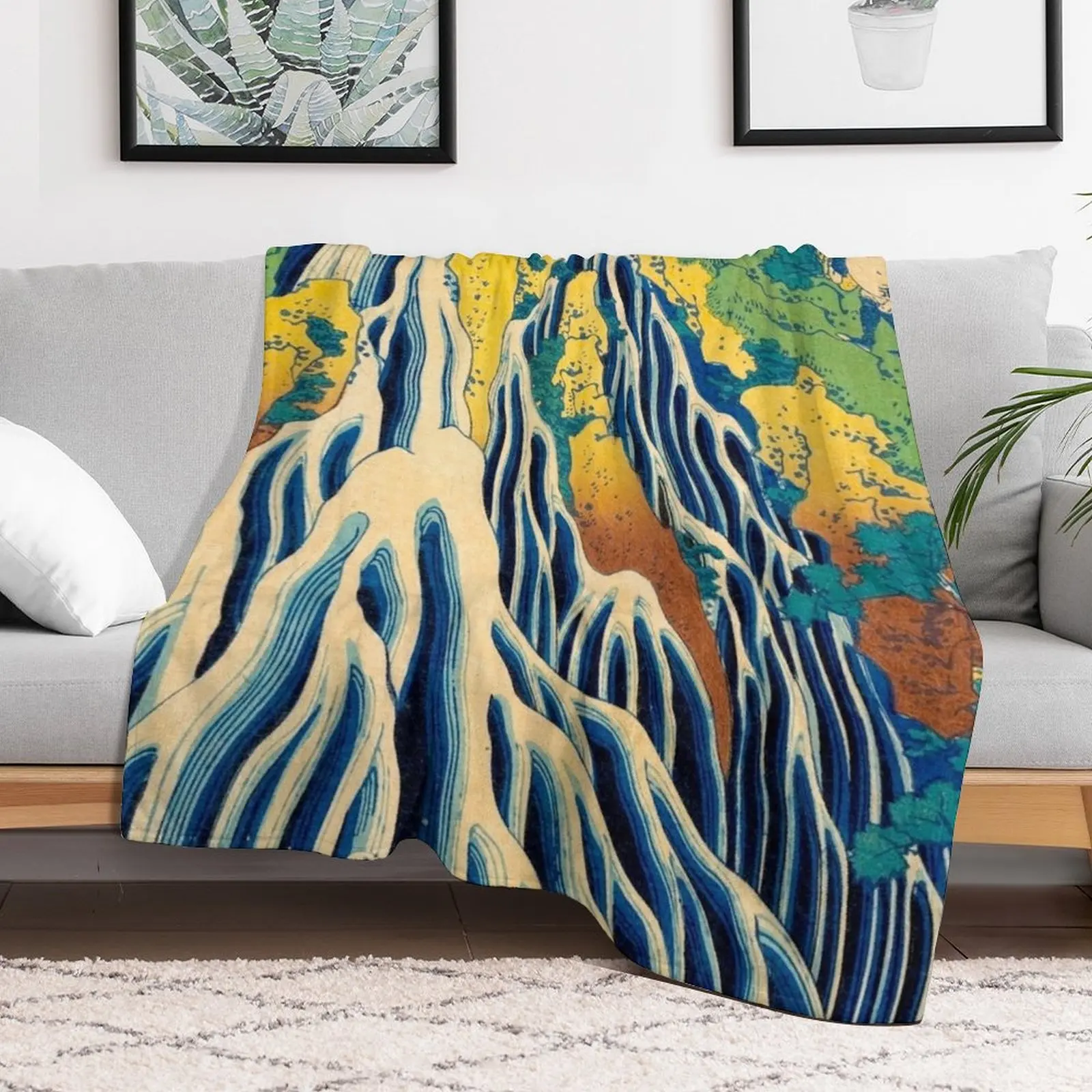 Водопад The Falling Mist at Mount Kurokami Katsushika Hokusai японское одеяло с древесными блоками и