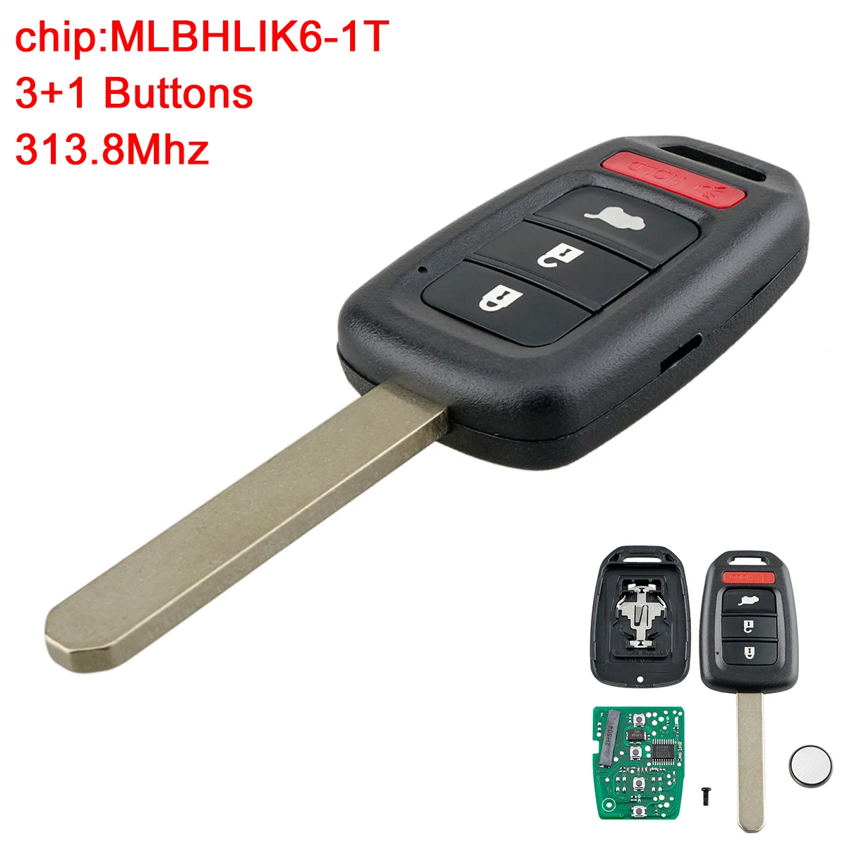 

3+1 Buttons 313.8MHz Keyless Remote Car Key Fob Chip MLBHLIK6-1T for HONDA CR-V 2014 2015 2016 HR-V 2016 2017 2018 2019 2020 21
