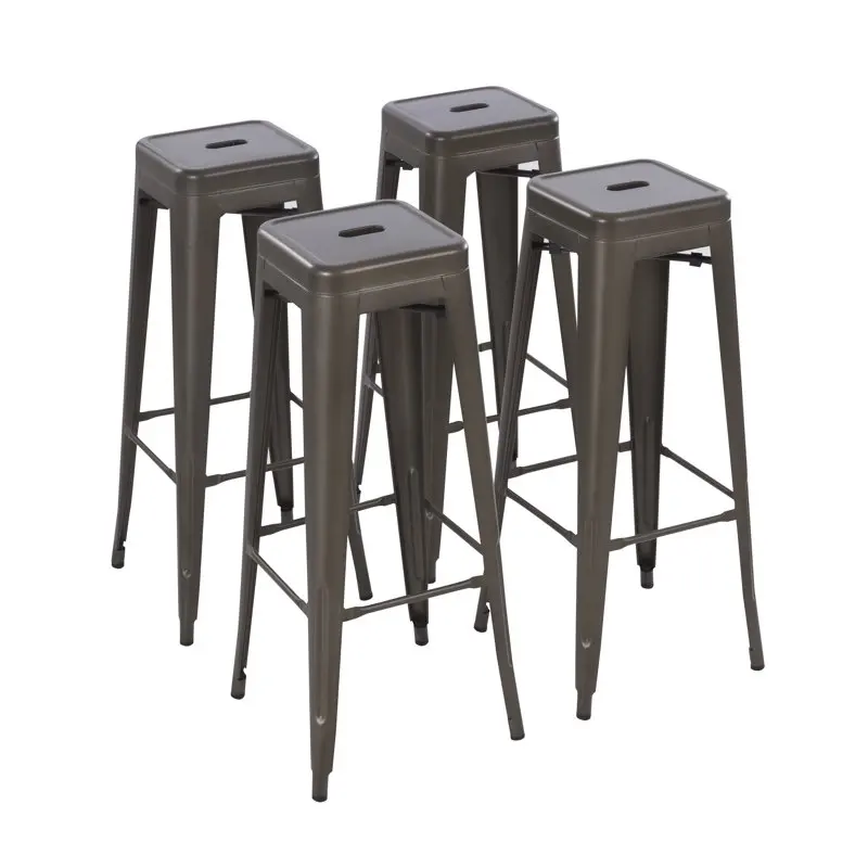 

Stackable Metal Stool, Set of 4, Include 4 Stools Gunmetal Color, Backless Style