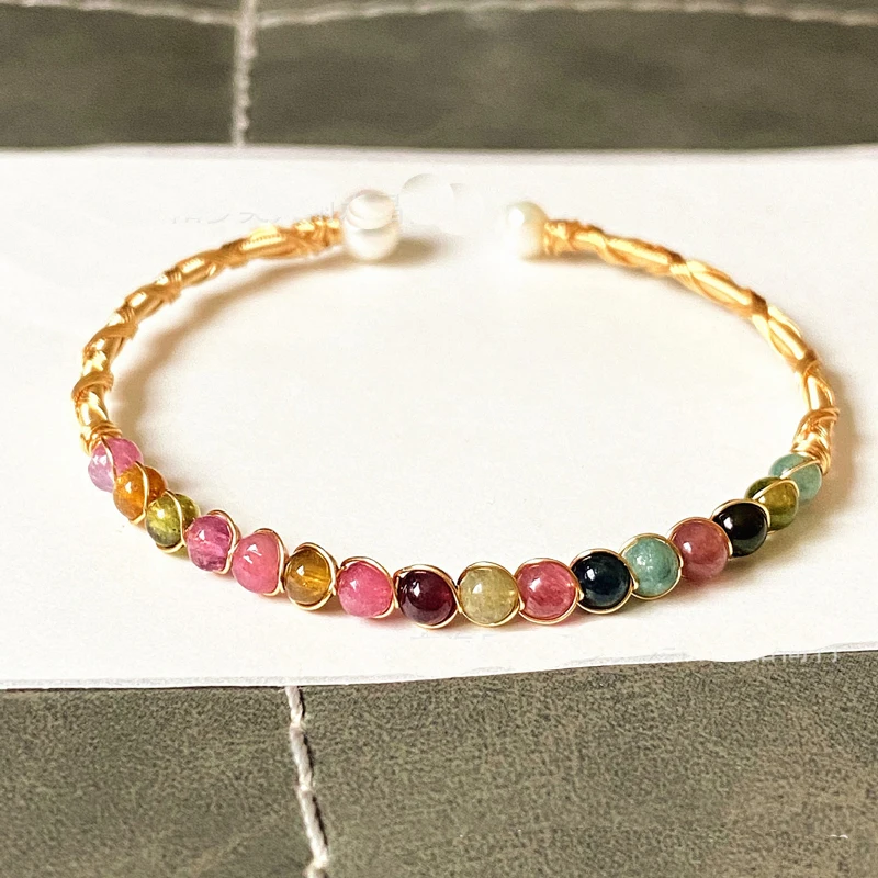 

Handmade Natural Stone Handmade Tourmaline Bracelet Small Colorful Crystal Beads Bracelet Women Fine Jewelry