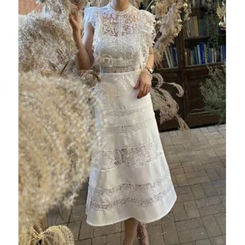 

Белое кружевное вечернее платье для женщин 2022 лоскутное платье без рукавов с круглым вырезом облегающее женское летнее платье с оборками н...