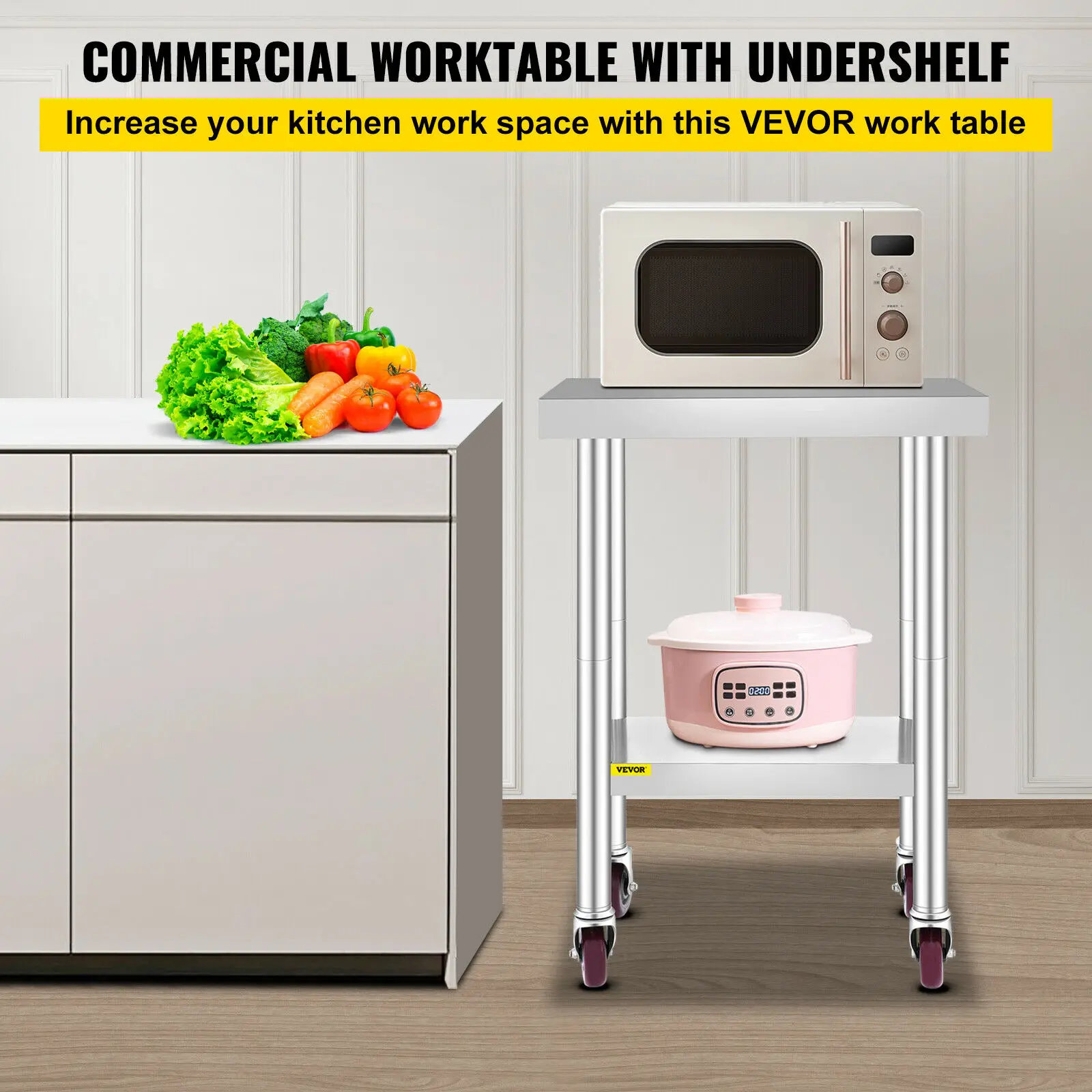 

24X18" Stainless Steel Kitchen Prep Table w/Caster Food Prep Bench