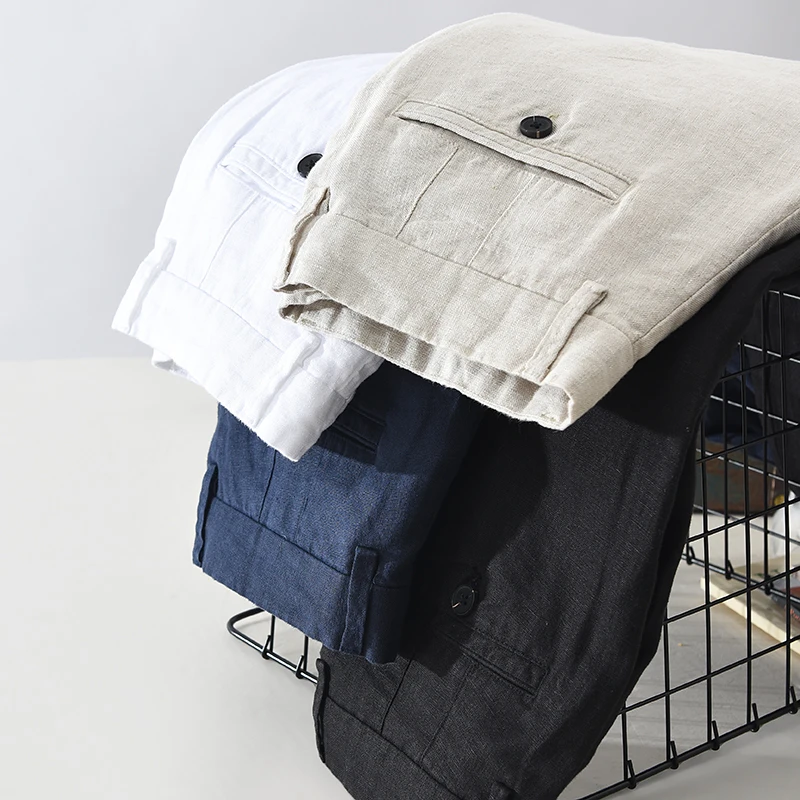 Простые мужские льняные повседневные брюки в японском стиле свободные дышащие