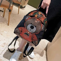 real leather cute backpack bear printting womens backpack luxury designer school bags ita large capacity back pack