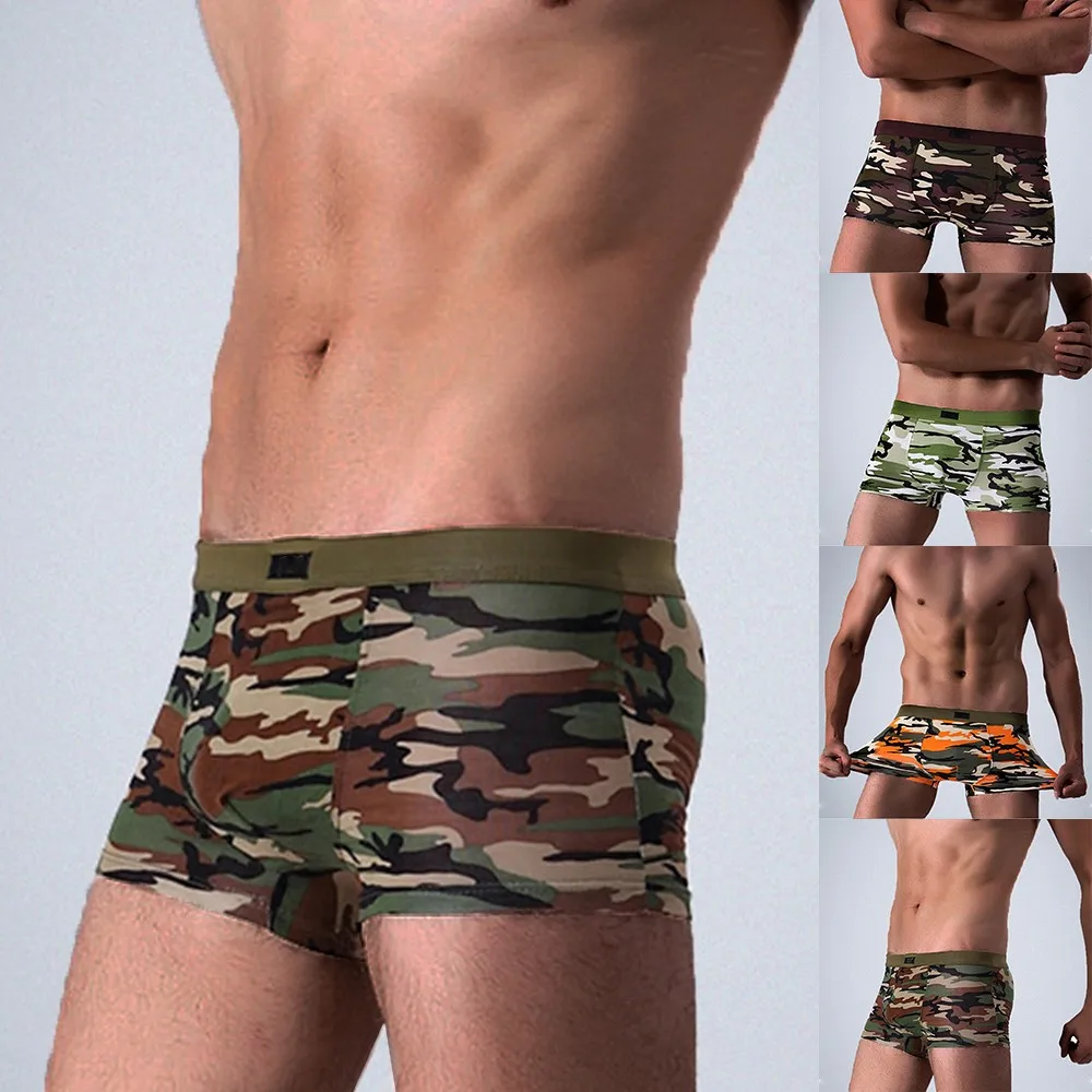 Men Camouflage Boxershorts Stretch Lingerie U Convex Pouch Panties Soft Breathable Underwear Underpants Sleep Bottoms
