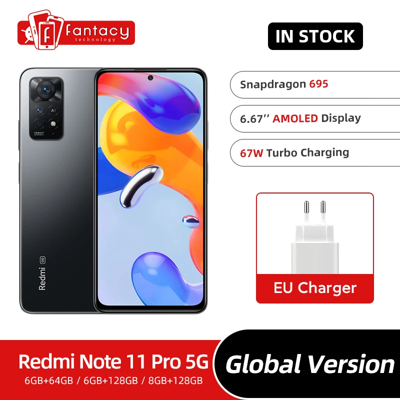Смартфон Xiaomi Redmi Note 11 Pro тройная камера 695 МП Snapdragon 5000 67 Вт турбо-зарядка