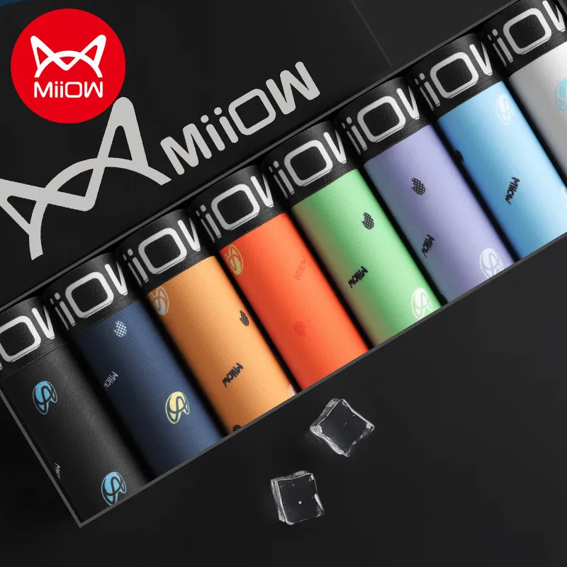 

MiiOW 3pcs Print Polyester Men Boxer Shorts Cotton Crotch Antibacterial Men's Panties Ice Silk Breather Man Underwear Underpants
