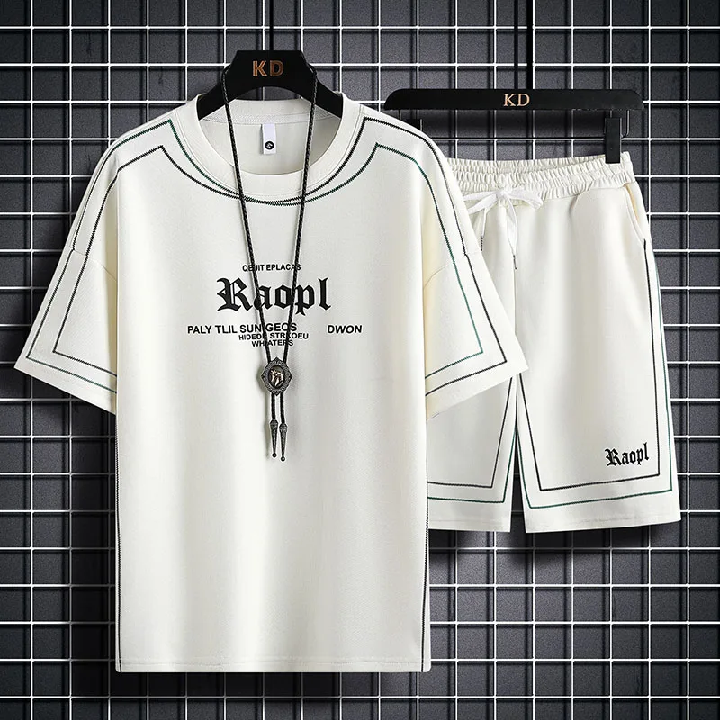 Summer Fashion Brand Half-Sleeve T-shirt Trendy Matching Summer Men's Short Sleeve T-shirt Shorts Set Loose Casual Two-Piece Sui