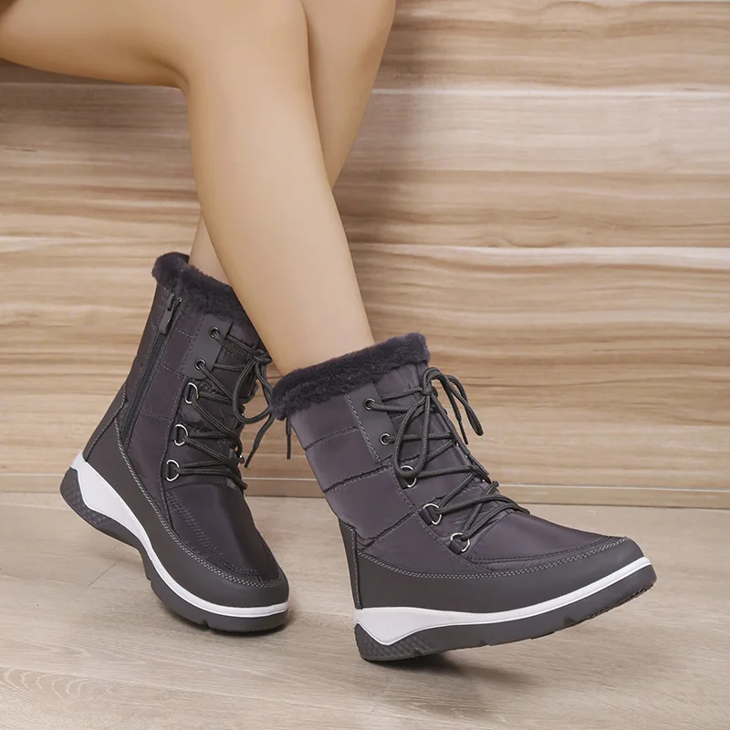 2022 New Women's Snow Boots Winter Cotton Boots Women's Shoes Mid-tube Plus Velvet Thick Warm Cotton Shoes Flat Lace Down Boots