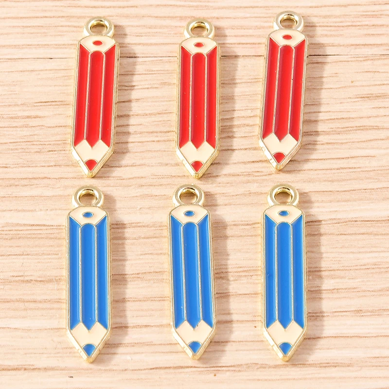 

10pcs 6x26mm Cute Enamel Student Pencil Charms for Making DIY Earrings Pendants Necklaces Handmade Bracelets Jewelry Findings