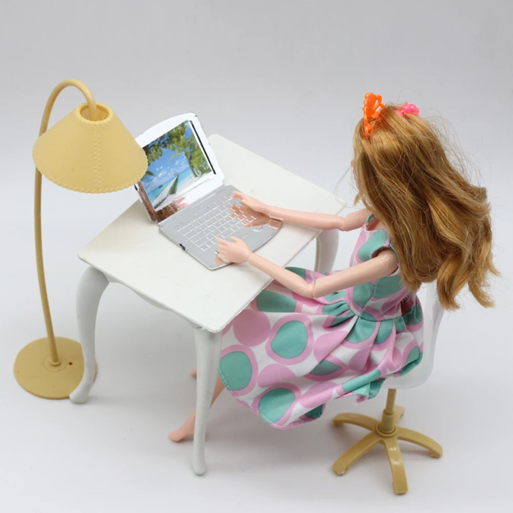 

Free Shipping,doll play house doll furniture desk+lamp+laptop+chair accessories for 1/6 Barbies Doll acc