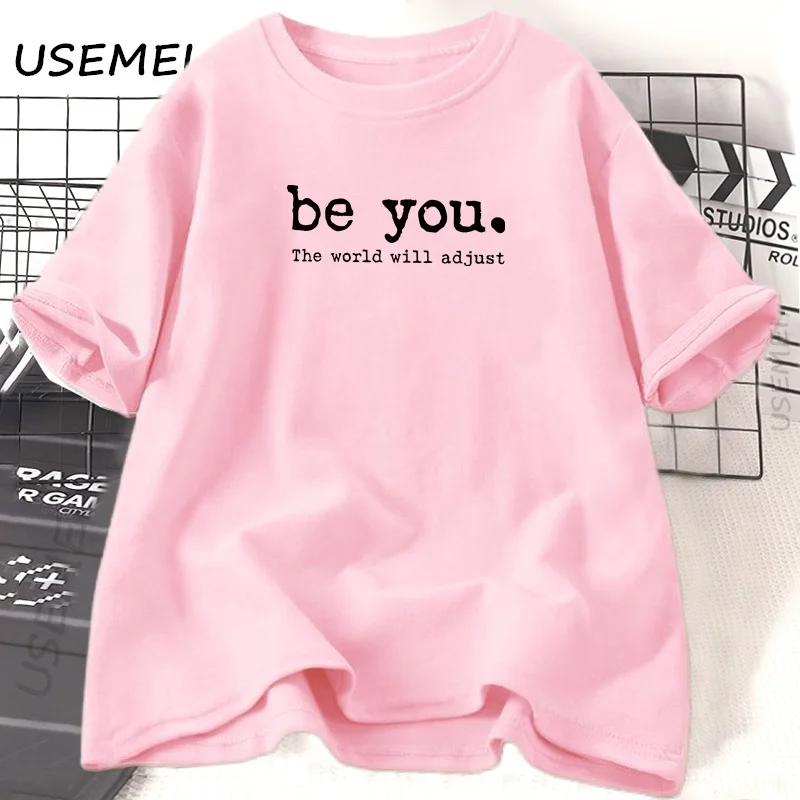 Фото Футболка Be You The World Will Adjust, вдохновляющая женская футболка Love Yourself, повседневная хлопковая женская одежда с короткими рукавами №4