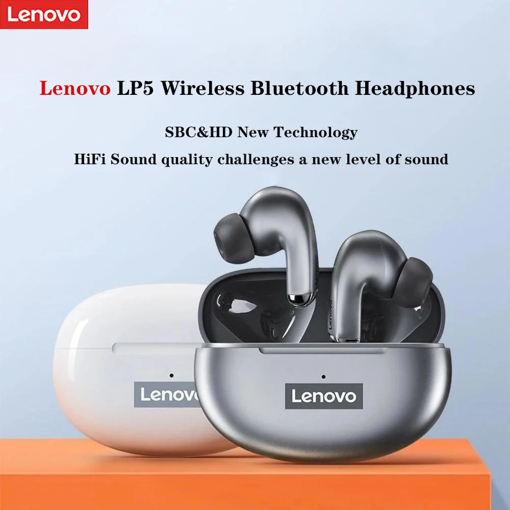 Оригинальные беспроводные Bluetooth наушники Lenovo LP5 Hi-Fi с микрофоном и затычками для