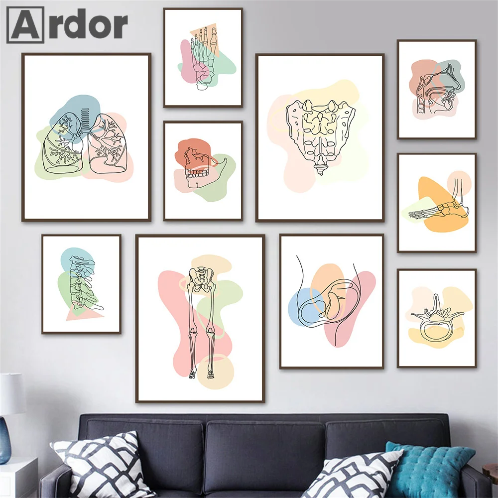 

Human Anatomy Skeleton Wall Art Canvas Painting Sternum Spine Foot Poster And Print Bone Lung Brain Anatomy Medical Office Decor