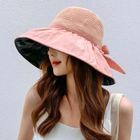 2022 new summer large brim for girls ladies outdoor sun uv protection casual beautiful solid color wide visors bucket hats