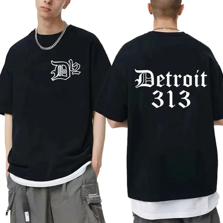 

D12 Band Rapper Eminem T Shirt Detroit Michigan 313 Print T-Shirt Men Hip Hop Style 100% Cotton Oversized Tees Men's Streetwear