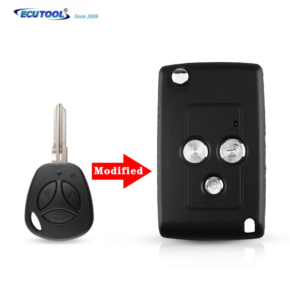 

10 X Design 3 Buttons Modified Flip Folding Replacement Car Blank Key Shell For Lada Remote Case Cover Fob