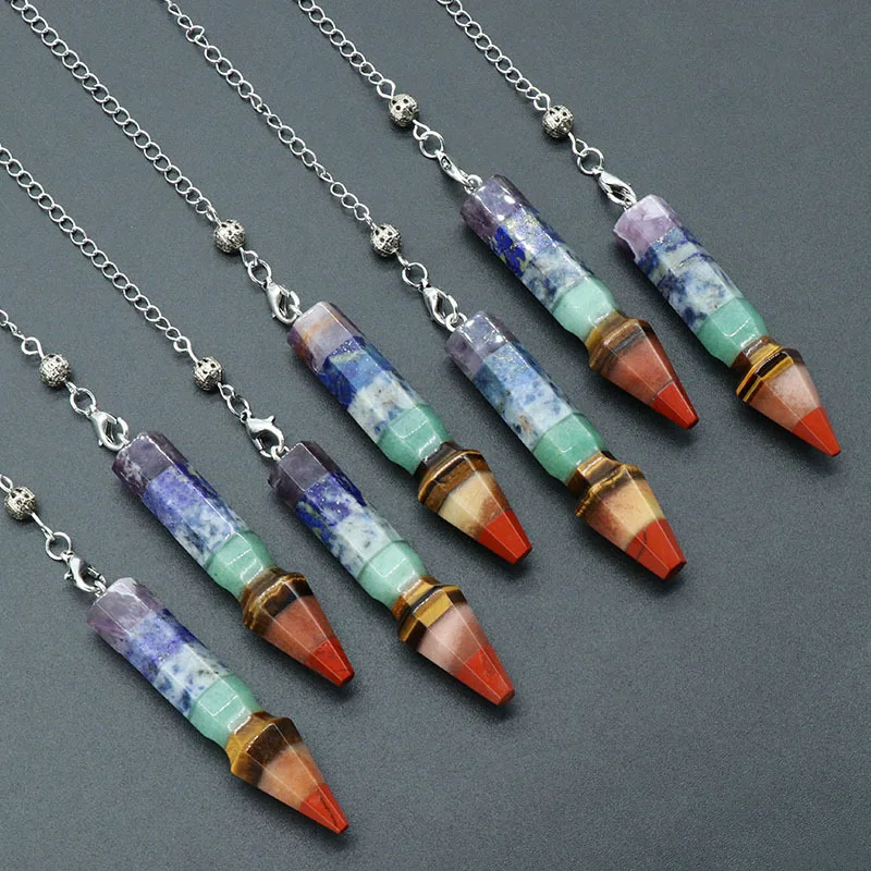 

Hexagonal Pointed Bullet 7 Chakra Pendulums for Dowsing Dinvination Reiki Natural Stone Crystal Pendulum Healing Meditation X045