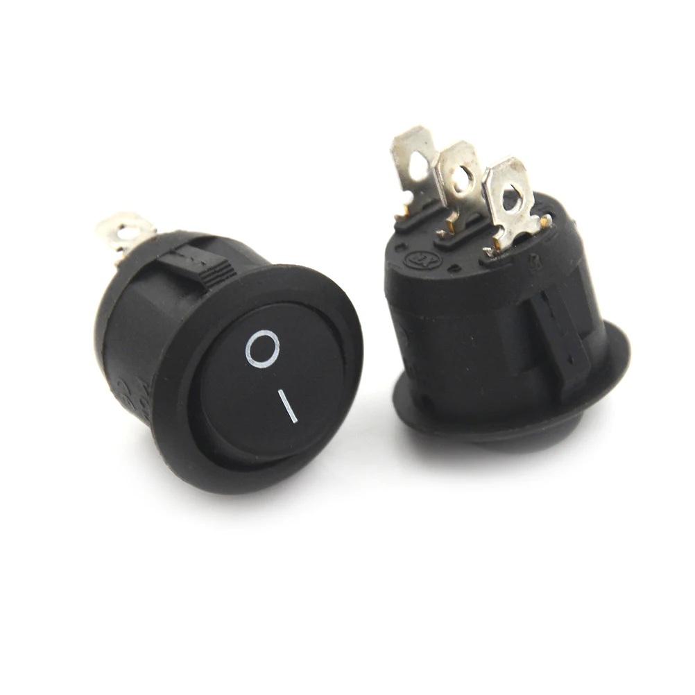 

10 шт., 3-контактный круглый клавишный выключатель, 6 А, 250 В, 10 А, 125 В, черный