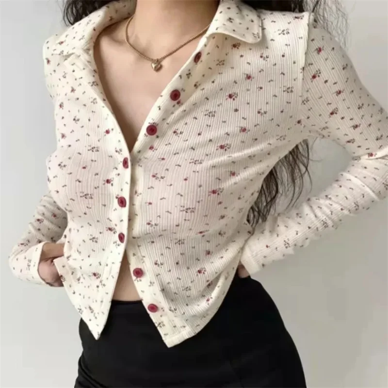Vintage Cute Red Floral Print Fashion Woman Blouses 2022 Spring Turn Down Collar Long Sleeve Melville Tops Y2k Clothes Blusas