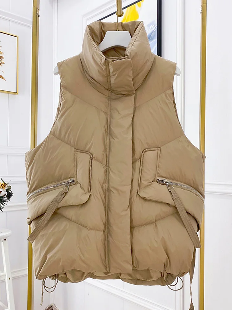 

Janveny 2022 New Windproof Warm Waistcoat 90% White Duck Down Jacket Women Loose Short Vest Female Gilet Thick Sleeveless Parkas