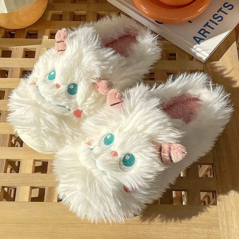 

Модные женские зимние тапочки Kawaii мультфильм Домашняя обувь теплые мягкие домашние плюшевые тапочки на плоской подошве меховые Симпатичны...