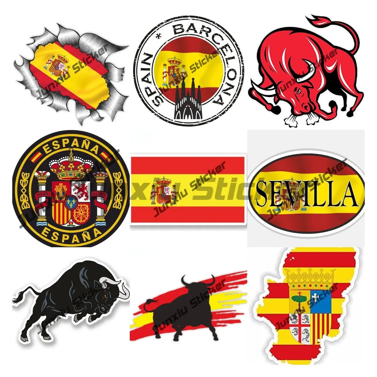 Наклейки с надписью «Севилья» для Испании, 3D наклейки с изображением персонажей Aragon of Spain Map, 3D наклейки с изображением быка и города