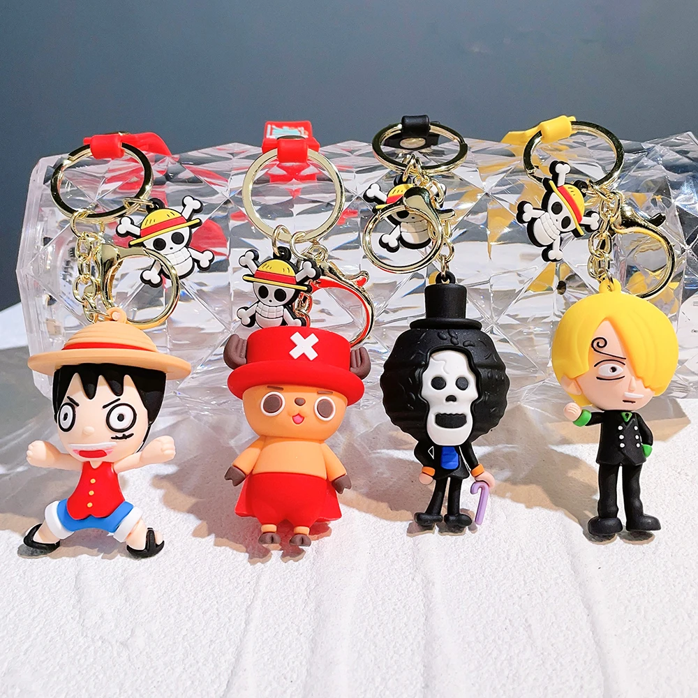 

Hot Anime ONE PIECE PVC Figurine Model Keychain Q Version Monkey D Luffy Roronoa Zoro Sanji Pendant Keyring Backpack Ornament