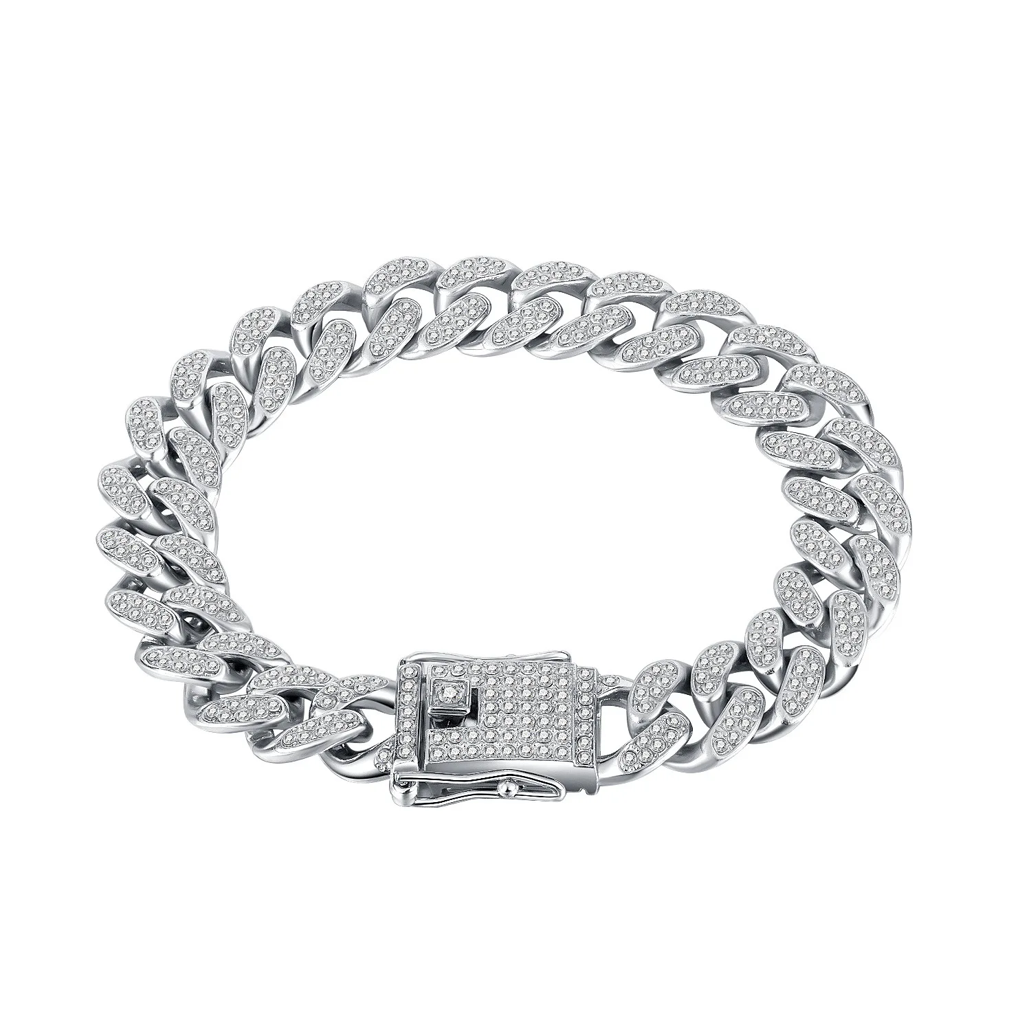 

Wholesale Luxury Fashion Rhinestone Bracelet Women Men Hiphop Cuban Link Bracelets Simple Design Silver Color Jewelry Gifts