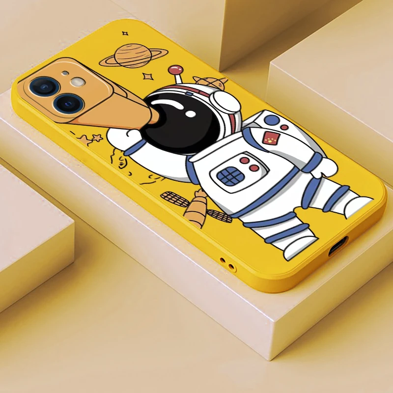 

Cute astronaut Phone Case For iPhone 13 12 11 Pro Mini X XR XS Max 5 5s 6 6s 7 8 Plus SE 2020 Soft Silicone bumper Cover coque