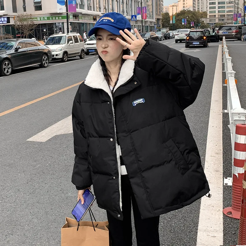 2022 Winter New Stand Collar Loose Lamb Fleece Cotton Jacket Women Wear Fleece Thickened Warm Jacket Women