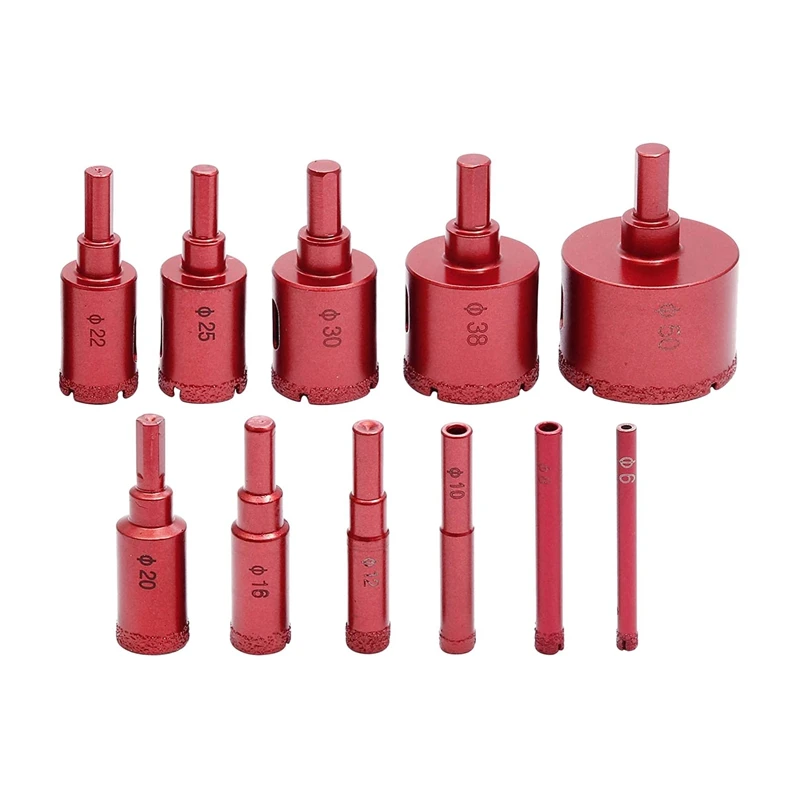 

Diamond Drill Bit Kit 11Pcs Brazing Core Hole Saw Set Hole Cutting Opener DIY Tool 6-50Mm for Tile Glass Marble Ceramic