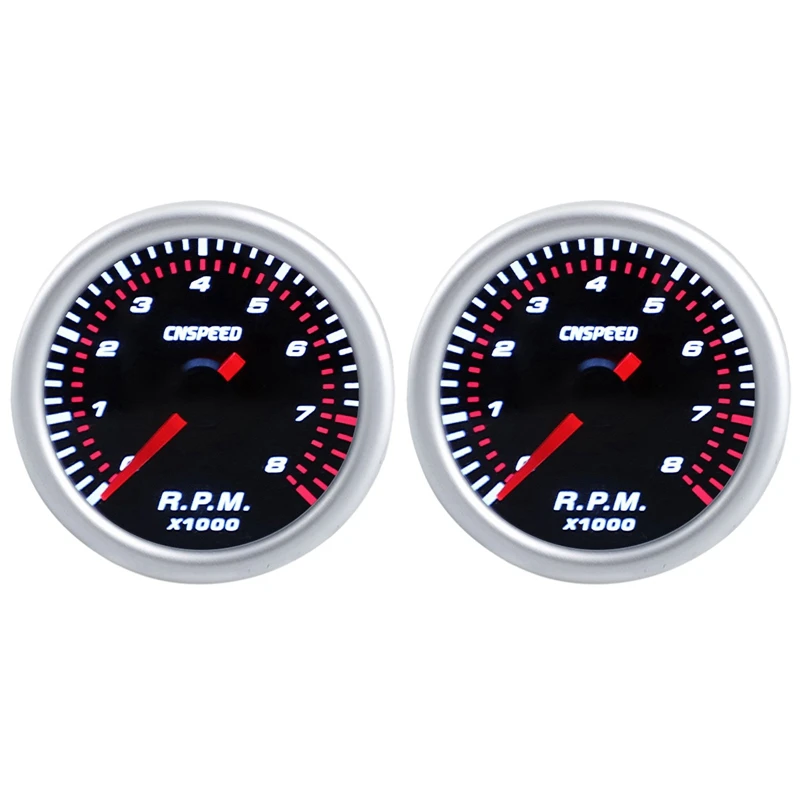 

2X CNSPEED 2Inch 52Mm Auto Car Tachometer Tacho Gauge 0-8000 RPM 12V Universal Car Motor White LED Meter Pointer RPM