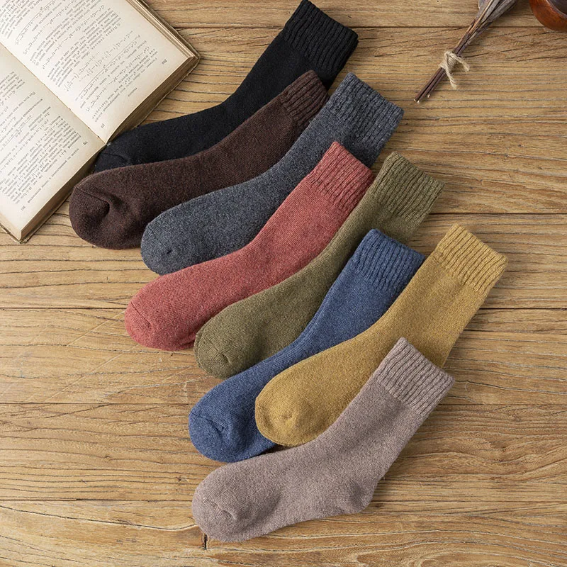 Winter Women's Merino Wool Socks Thick Warm Harajuku Retro Solid Color Casual Cashmere Socks 5 Pair