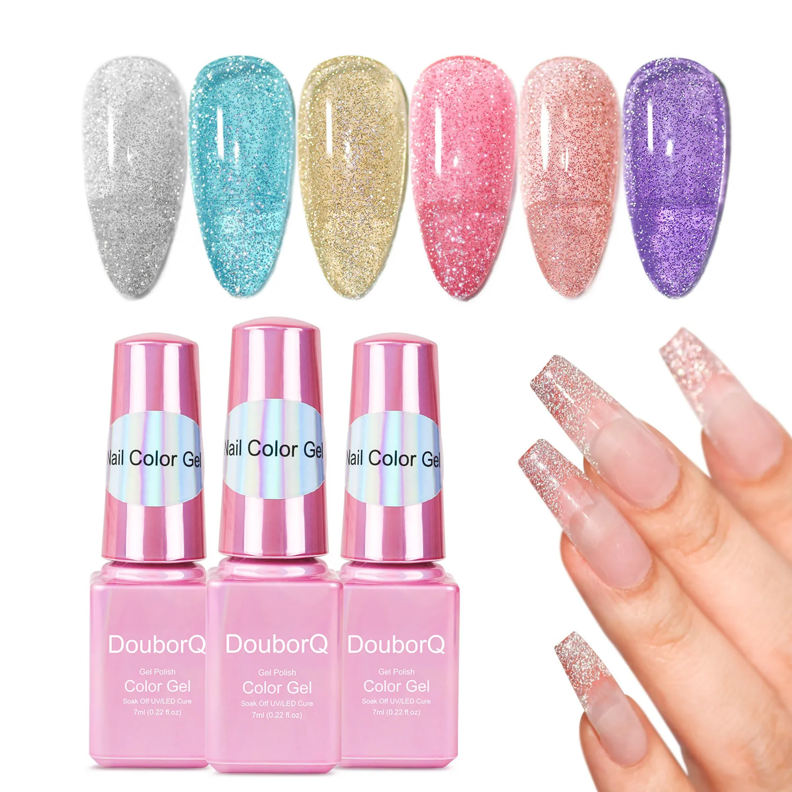 

Glitter Nail Gel Polish Nail Art Sparkly Shiny Gel Nail Holographi Gel Nail Soak Off LED UV Nail Gel Polish for Nail Art Start