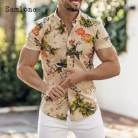 samlona plus size 4xl men short sleeve shirts clothing 2022 single breasted tops latest summer model flower print shirt blouse