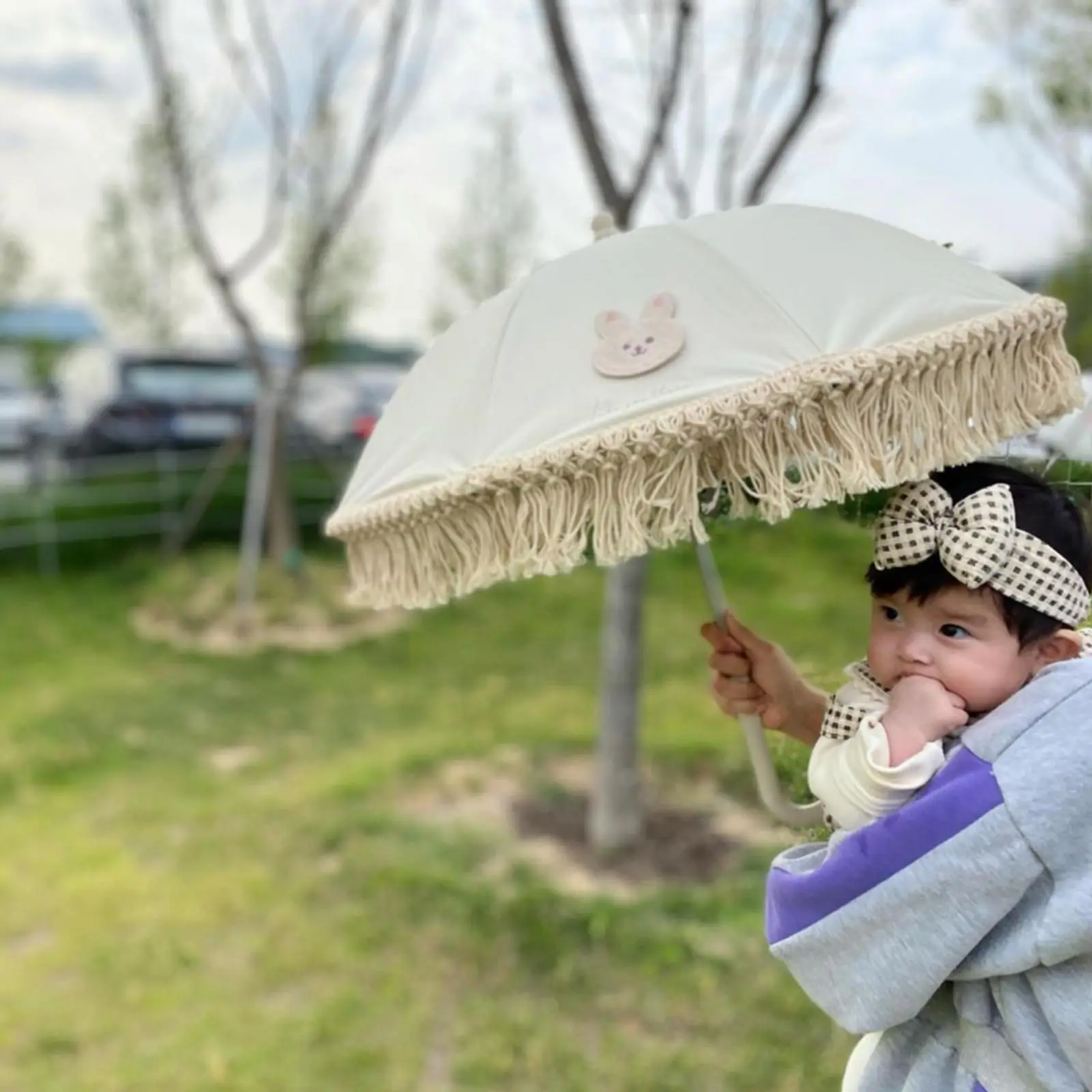 

Baby Beach Umbrella Stroller Parasol Summer Outdoor Umbrella Vintage Fringe Beach Foldable Parasol Pushchair I5s0