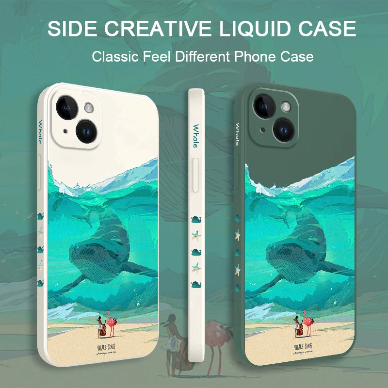 Submarine Whale Phone Case For iPhone 16 15 14 13 12 11 X XR XS Plus Pro Max Mini Silicone Cover