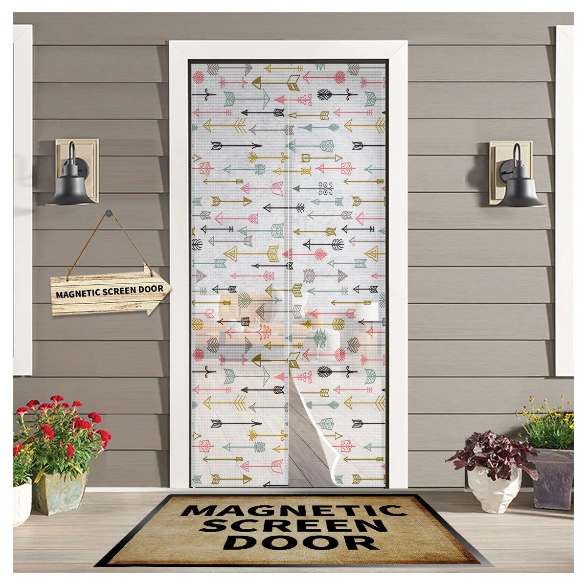 

Colorful Arrows Geometric Figures Kitchen Door Curtain Anti-mosquito Door Net Mesh Insect Screen Door Curtains for Living Room
