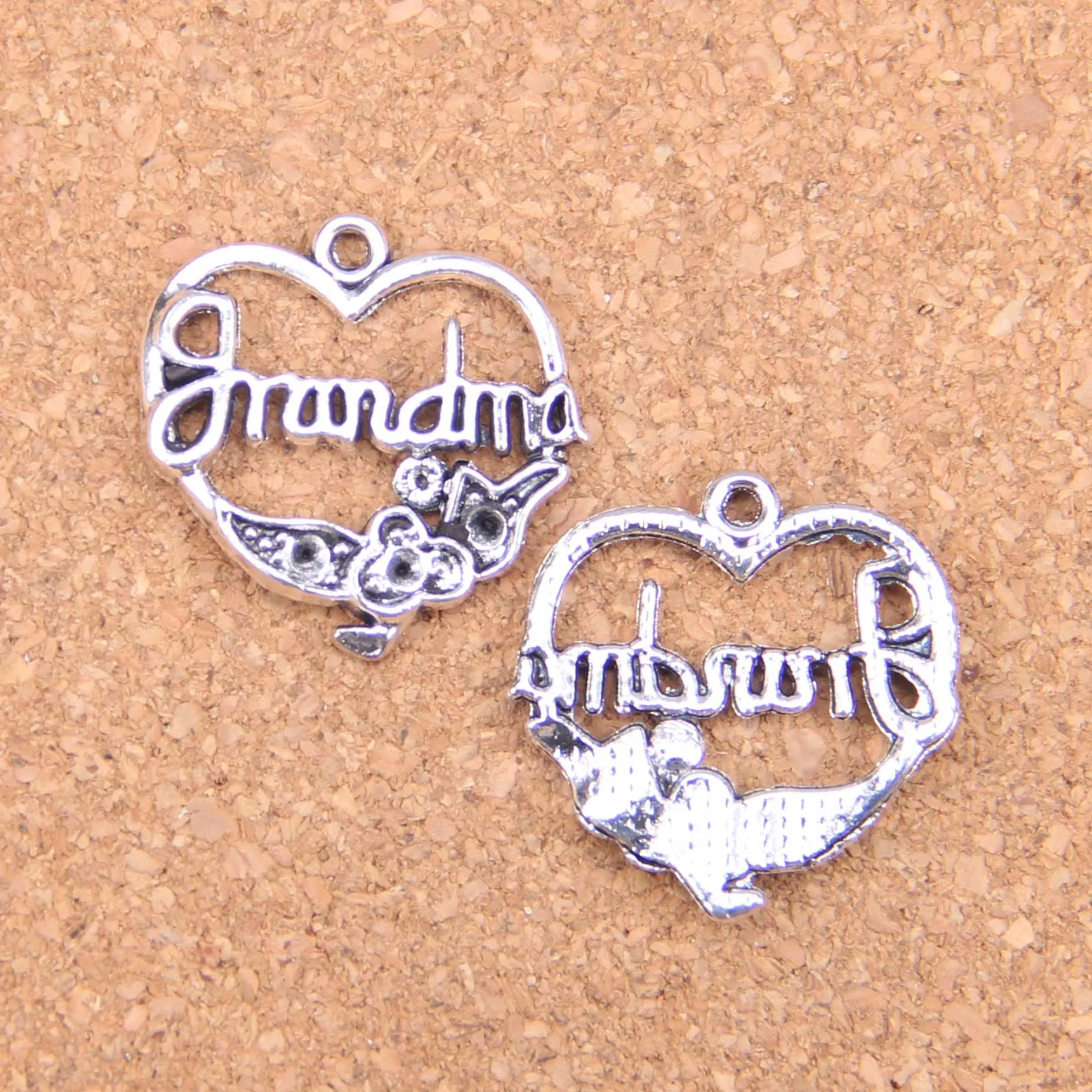 

62pcs Charms grandma heart flower 24x24mm Antique Pendants,Vintage Tibetan Silver Jewelry,DIY for bracelet necklace
