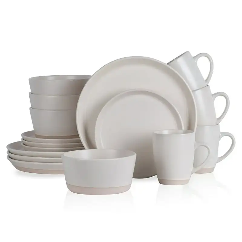 Stone + Lain Jules Stoneware Collection Dinnerware Set, 16-Piece Service for 4, White Kitchen Accessories Set Tableware Set Serv