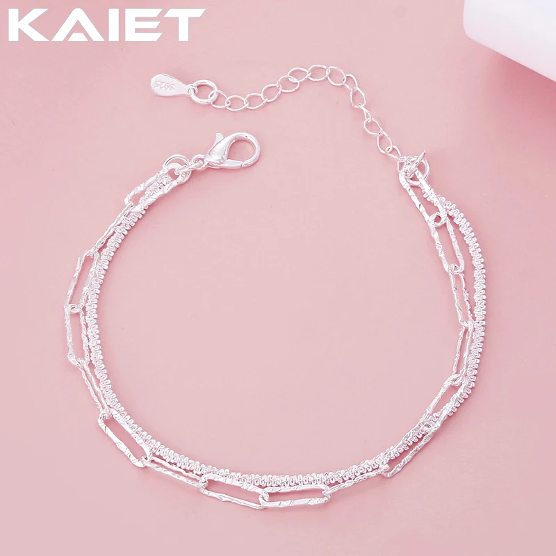 

925 Silver color beautiful double chain bracelets for women fashion original party wedding engagement Jewelry holiday gift