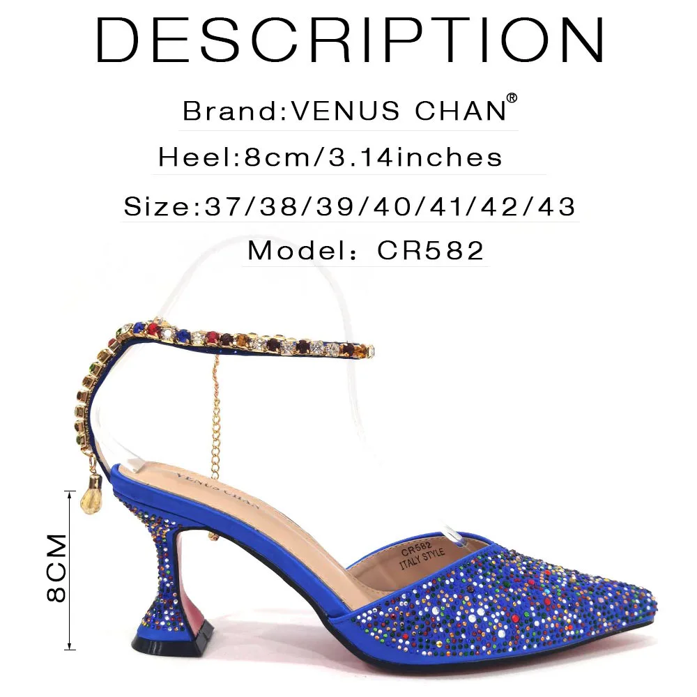 2023 Blue Color Popular Pointed Full Of Diamonds And Shiny Shoes With Bag Banquet Shoes And Bags And Friends Party