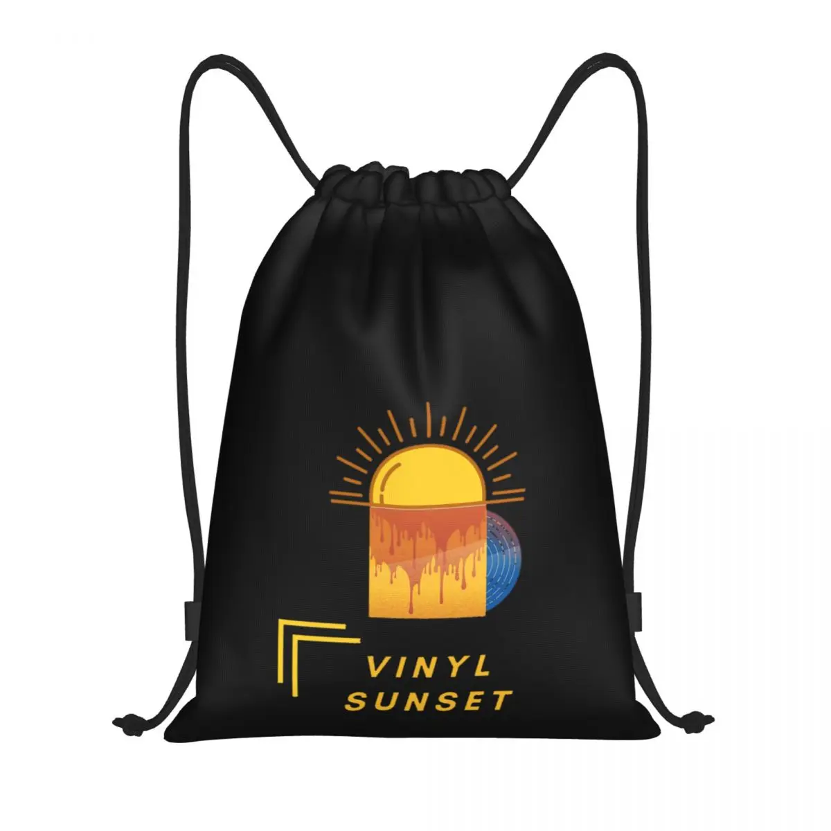 

Drawstring Bags Gym Bag Vinyl LP Music Record Sunset Creative Backpack Knapsack Korean style Large capacity Funny Vintage