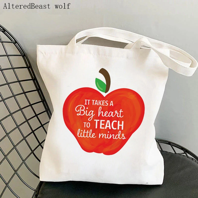 

Teacher supplies Shopper bag Teaching Apple Bag Harajuku Shopping Canvas Shopper Bag girl handbag Tote Shoulder Lady gift Bag