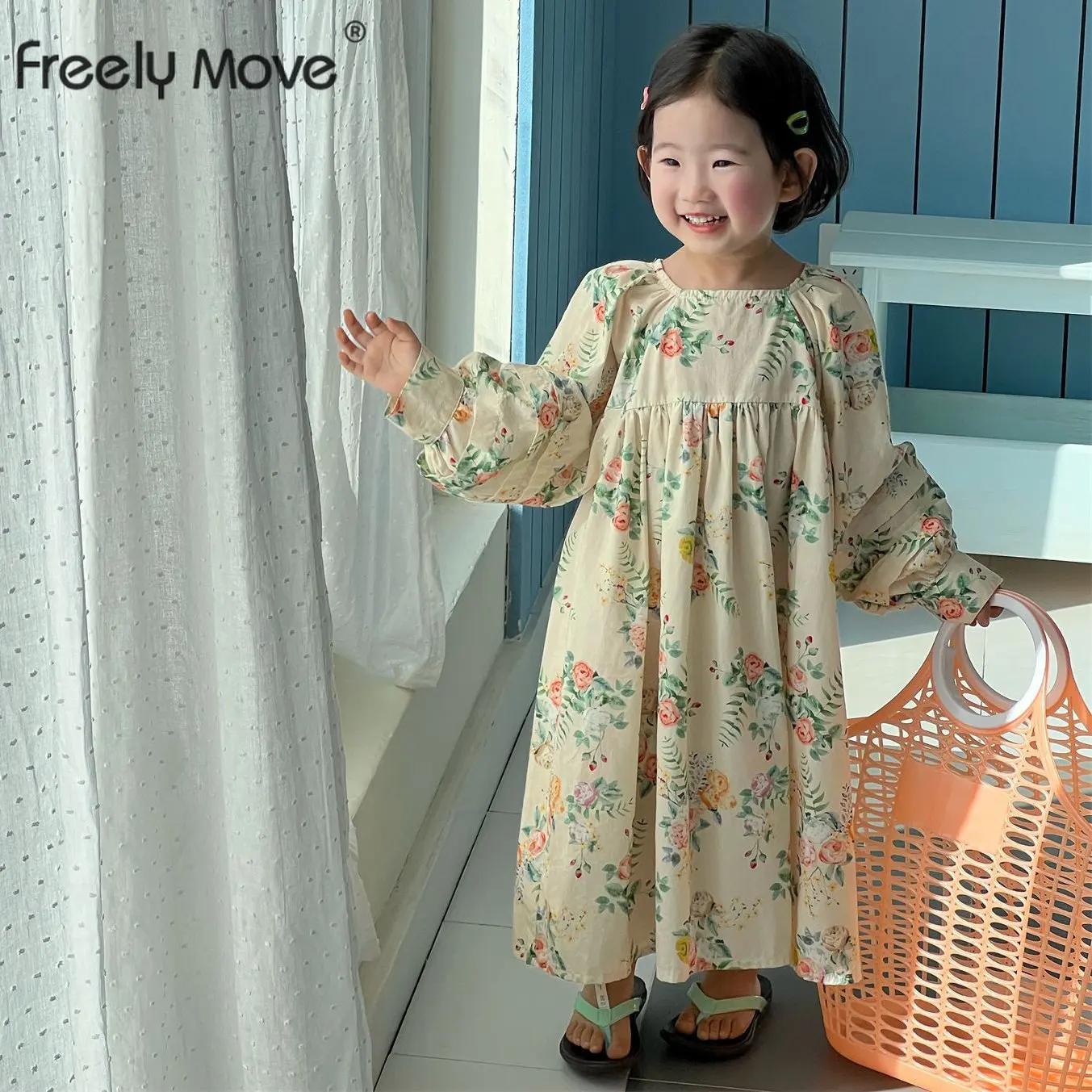 

Baby Girl Dress 2023 Spring Summer Lantern Long Sleeves A-Line Dresses for Girls Flower Sweet Children Clothes