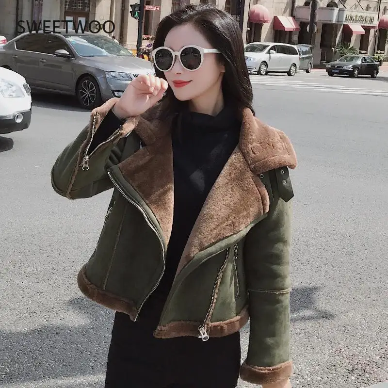 Faux Fur Thick Parkas Winter Warm Fashion Outerwear Women 2020 Streetwear Fake Sheepskin Coats Female Army Green Jackets Slim
