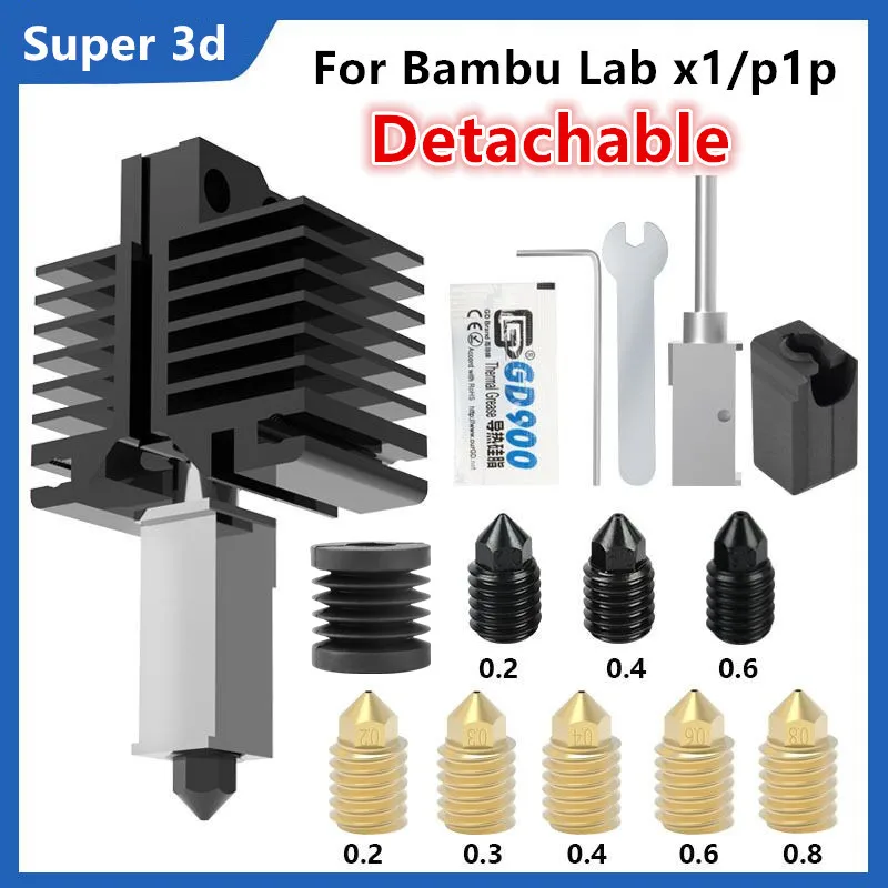 

For 3D Printer Lab X1 p1p Hotend Kit 500C Hardened Steel Brass CHT Nozzle For Bambu Lab X1C P1P Assembly Extruder Thermistor