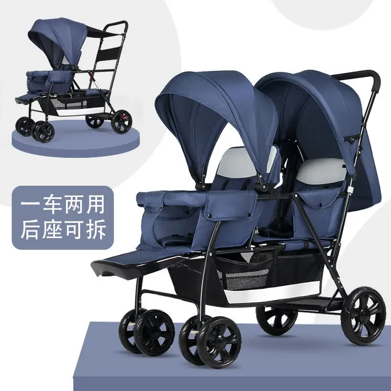 Enlarge Twin baby Stroller Four wheel Kids stroller Two children strollers Newborn reclining stroller