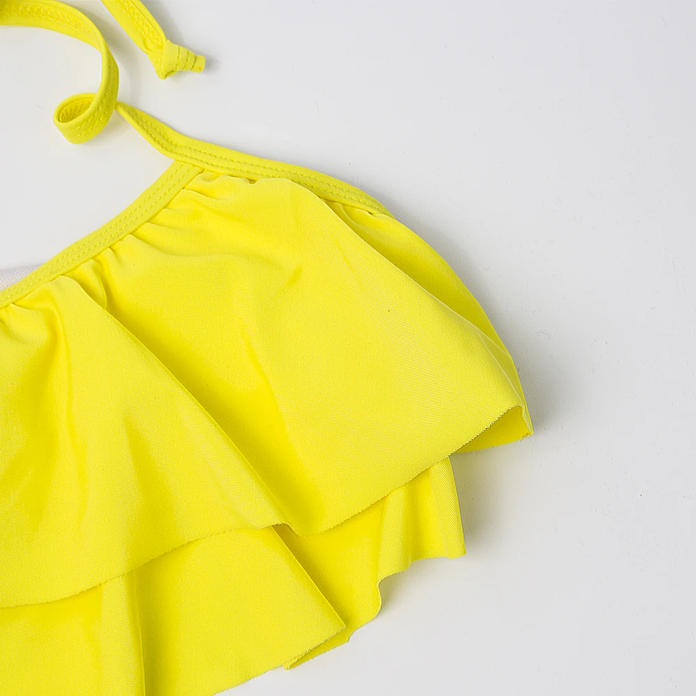 Новинка детский купальник с оборками и завышенной талией для девочек лямкой на